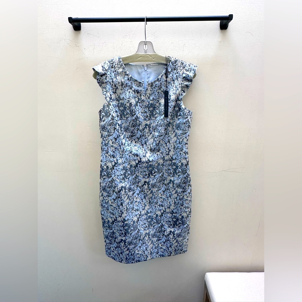 Elie Tahari Floral Blue & silver metallic Dress GORGEOUS!NEW W/TAG